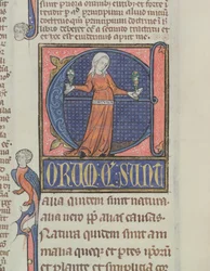 Historiated initial E with a representation of Nature, from the Physics by Aristotle
