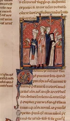 A nun taking her vows and mass performed by a bishop, from Decrets de Gratien