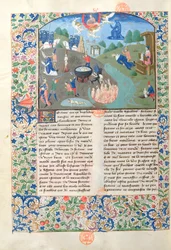 Ms 3878 Scenes of battle, killing and hell from De Casibus Virorum Illustrium by Giovanni Boccacci (1313-75)