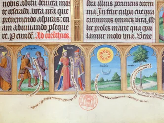 Book of Hours with illustrations of pilgrims, Jews, sun, moon and myrtle