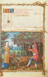 The Month of November: Gathering Acorns, from a Book of Hours