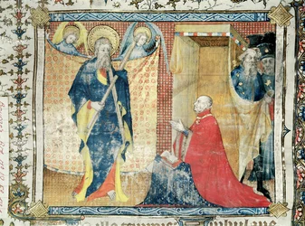 Jean de France (1340-1416) Duke of Berry praying before St. Andrew, from the Lectionnaire de la Sainte-Chapelle de Bourges