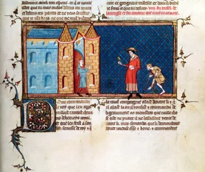 Two lepers begging, from Le Miroir Historial, by Vincent de Beauvais