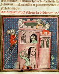 The Construction of the Tower of Babel, from Bible Historiale by Guiart des Moulins