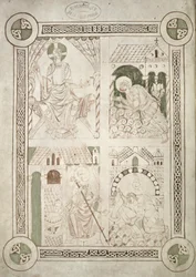 St. Augustine at the Feet of Christ and the Scribe Alardus Offering his Book to St. Vaast, frontispiece to Confessions by St. Augustine