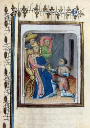 Charles V returns the Sword of the High Constable to Bertrand du Guesclin from the Histoire de Du Guesclin after the poem by Cuvelier