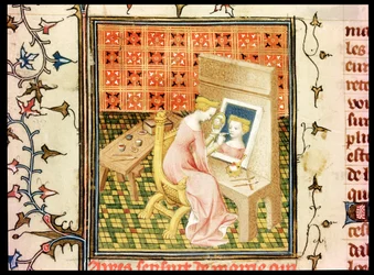 St. Marcia (d.632) Painting a Self Portrait, from De Claris Mulieribus, by Giovanni Boccaccio (1313-75)