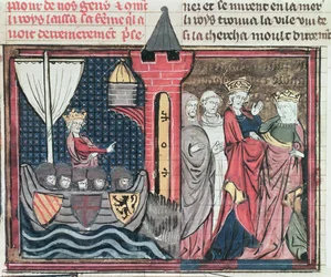 Baldwin I Crossing the River Jordan and Renouncing his Wife, from Le Roman de Godefroi de Bouillon, 1337