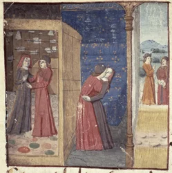 Ms Hunter 252 f.27v Kissing, from Les Cent Nouvelles Nouvelles, 1462
