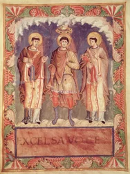 The Coronation of Charles II with the Archbishops of Reims and Treves, from the Sacrementaire de Metz