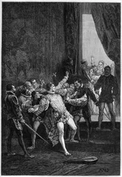 Murder of David Rizzio in the presence of Mary Stuart (1542-1587) - engraving in 
