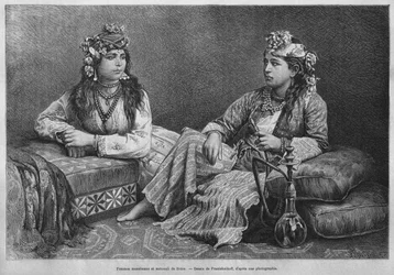 Muslim women of Sidon, from La Syrie daujourdhui. Voyages dans la Phenicie, le Liban et la Judee. 1875-1880 by Louis Charles Emile Lortet, 1884