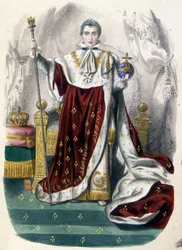 Napoleon I in coronation costume - in "History of France in Prints", late 19th century