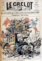 National tram: France discarded between the ideas of left and right, caricature about the Meline government - in Le Grelot of 12/06/1898