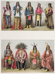 Native Americans from the Mississippi Basin and from Colorado, illustration from Le Costume Historique by A. Racinet