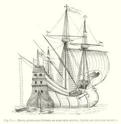 Genoese Ship with Castles Fore and Aft; After a 16th Century Painting (engraving)