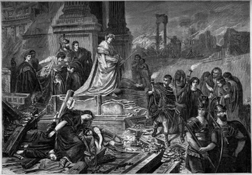 Nero After the Fire in Rome in 64. Engraving After the Painting by Karl Theodor von Piloty. In 