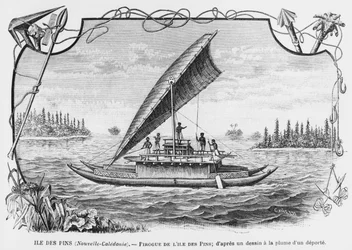 New Caledonia, Pirogue of the Isle of Pines, After a Pen and Ink Drawing of a Deportee, Illustration from the Bulletin Les Missions Catholiques, 1893