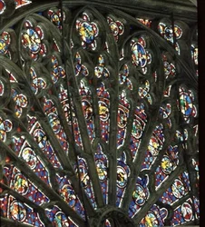 North Rose window depicting saints, kings, apostles and the angelic choir, mid-13th century (detail)