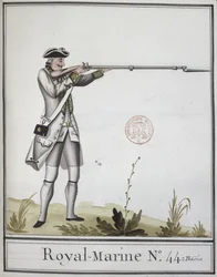 Officer of the Marine Royale with a bayonetted musket, 1768