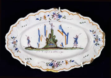 Oval plate with the inscription Vive le Roi et la Nation 1790, Nevers workshop