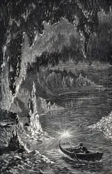 Padirac Cave in the Lot department, in France - Riviere souterraine - Gouffre de Padirac - dans le Lot en France - engraving in 