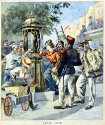 Parisians Drinking Around a Wallace Fountain - in 