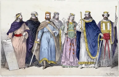 Pharamond, Clodion, Merovee, Childeric, Clotilde, Clovis I and Childebert I - in “La Monarchie Francaise en Estampes”