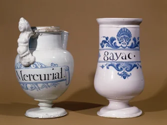 Pharmaceutical jars for Mercurial and Gayac, late 17th century or early 18th century