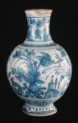 Pharmacy bottle with a blue and white pattern, Savonne Workshop