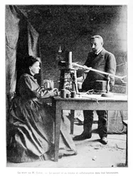 Pierre and Marie Curie in their Laboratory