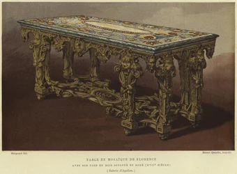 Pietra dura (Florentine mosaic) table with carved and gilded legs, 17th Century