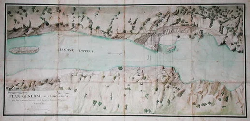 Plan for the construction of a stone bridge across the Liamone River in Corsica