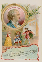 Playwright Pierre-Augustin Caron de Beaumarchais with a scene from the Marriage of Figaro
