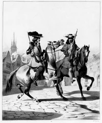 Police Force in the 17th Century: On the Left Archer of the Provost Marshal of the Ile de France and on the Right Archer of the Lieutenant - Engraving, Bibl. des Arts Deco.