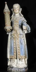 Polychrome wood sculpture representing Saint Barbe