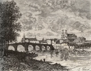 Pont-a-Mousson - Meurthe-et-Moselle - engraving in 