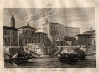 Porto di Ripetta and Palazzo Borghese - Rome - Engraving from 