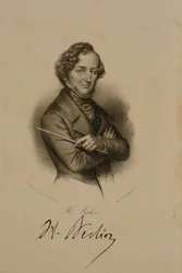 Portrait and signature of Hector Berlioz