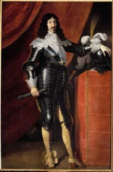 Full-length portrait of Louis XIII (1601-1643) in armor. Painting by the French School of the 17th century. Musee du chateau de Chambord