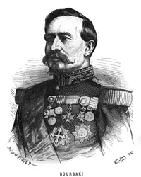 Portrait of Charles Denis Bourbaki (1816-1897), French officer. Engraving in Les Illustrations De L