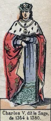 Portrait of Charles V of France, known as Charles the Wise (1338-1380) (Dynasty of the Capetians). Illustration late 19th century.