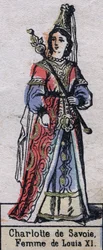Portrait of Charlotte of Savoy, wife of Louis XI of France. Illustration late 19th century