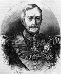Portrait of Esprit Victor Elisabeth Boniface de Castellane, French marshal. Engraving in “Le Monde Illustré” n°56 of 1 May 1858.