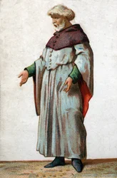 Portrait of Eustache de Saint Peter, the best known of the six bourgeois of Calais. Chromolithography of the late 19th century.