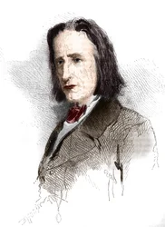 Portrait of Franz Liszt, Hungarian composer and pianist. Engraving from 1865-1866