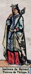 Portrait of Isabelle de Hainaut (1170-1190), wife of Philip II of France (dynasty of the Capetians). Illustration late 19th century