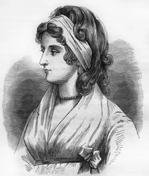 Portrait of Lady Hamilton (Emma Lyons) (1765-1815) mistress of Horatio Nelson dit Admiral Nelson (1758-1805). Engraving in 