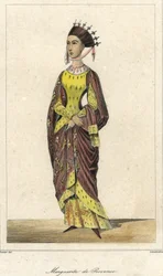 Portrait of Marguerite de Provence (1221 - 1295), Queen of France, wife of Louis IX. Engraving 19th century