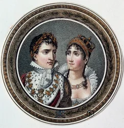 Portrait of Napoleon I and Josephine de Beauharnais. Painting on lid of candy